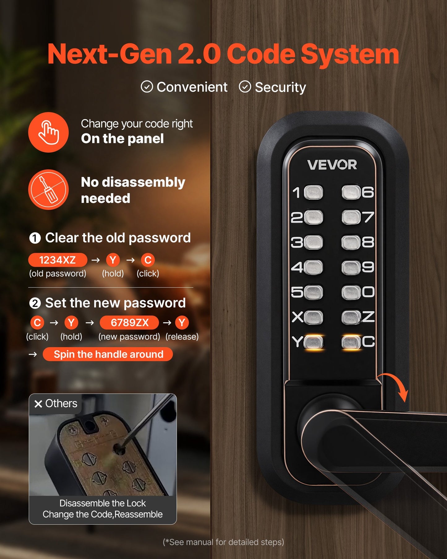 Mechanical Keyless Door Lock with Handle, 4-7 Digit Code, Outdoor Indoor Use