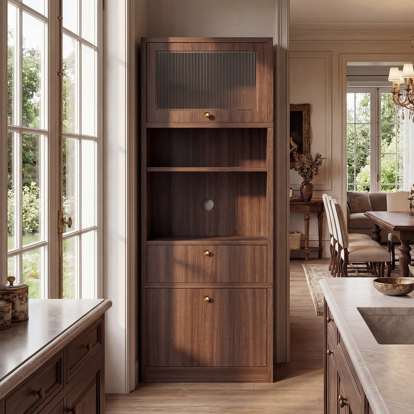 Tall Pantry Cabinet 71 Inch Storage with Adjustable Shelves - Walnut