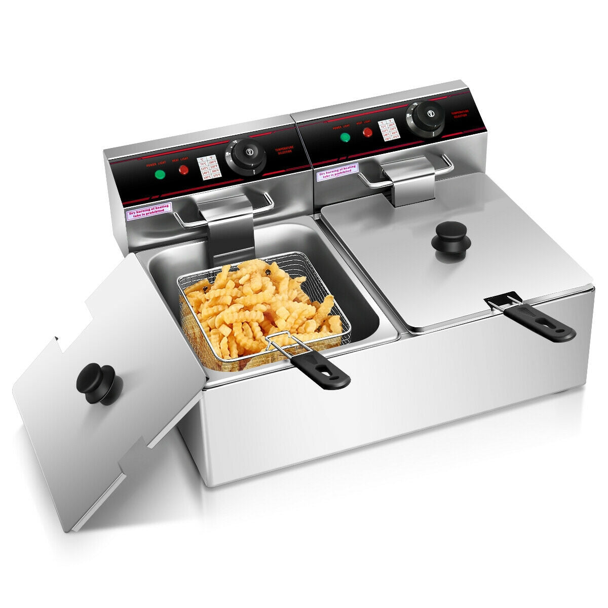 3400W Dual Tank Electric Deep Fryer - Stainless Steel