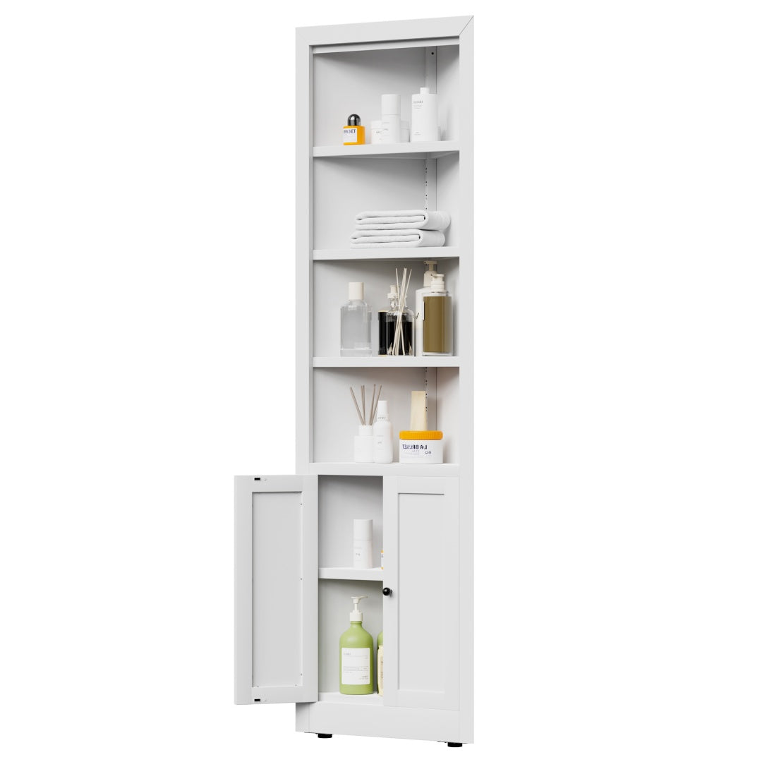 71in Tall Corner Storage Cabinet With 2 Doors, 5-Tier Metal