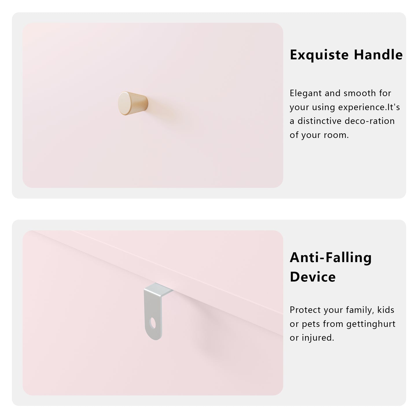 Pink 4-Drawer Wooden Kids Dresser - Modern Storage Cabinet