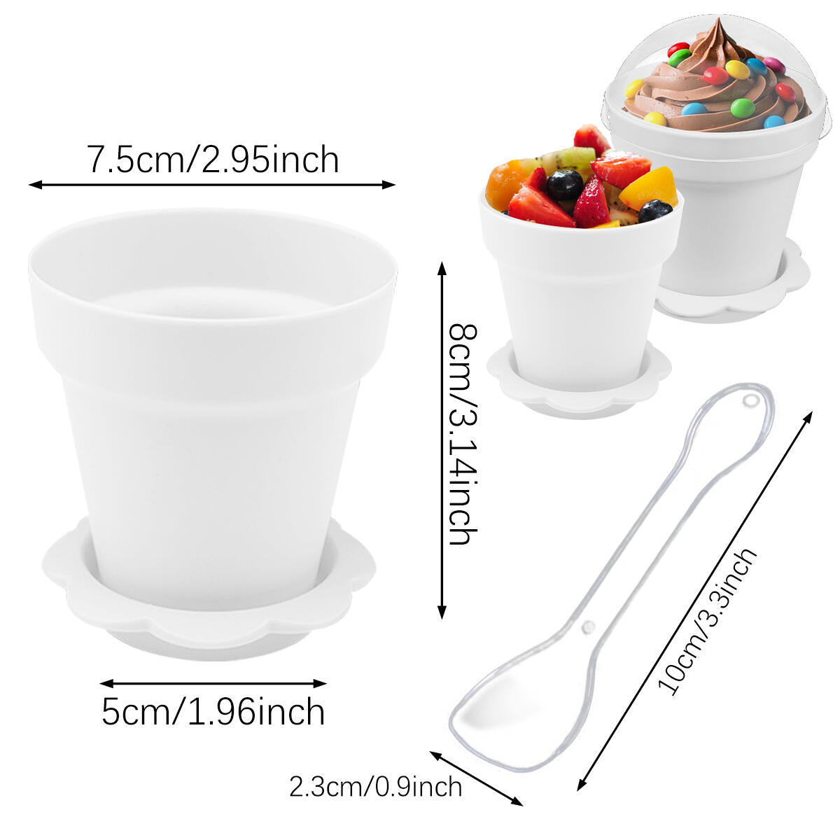 40 Pcs White Flowerpot Dessert Cups with Lids & Spoons