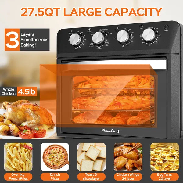 6-in-1 Air Fryer Toaster Oven 27.5QT Countertop Convection Oven Black