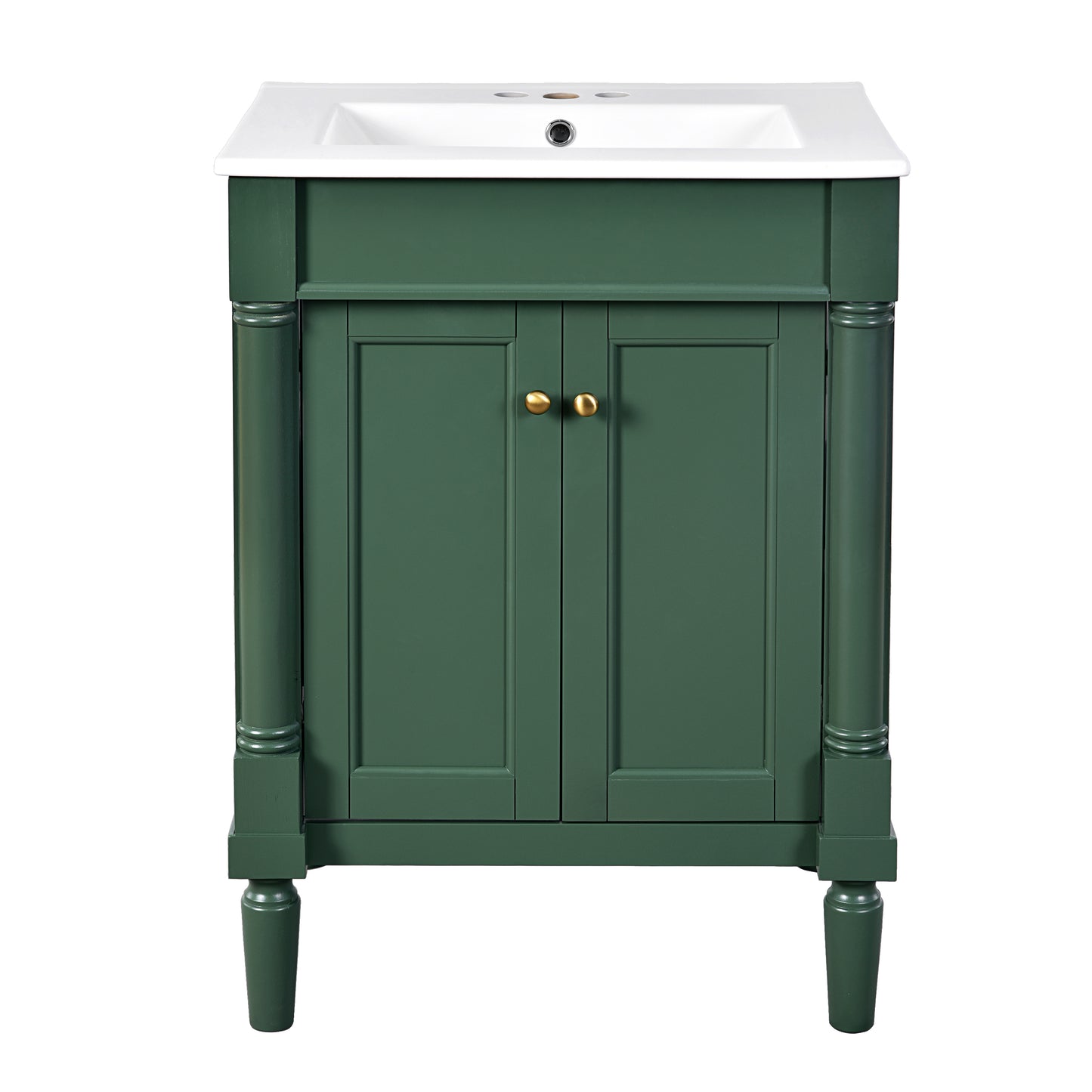24-Inch Green Bathroom Vanity with Ceramic Sink & Storage