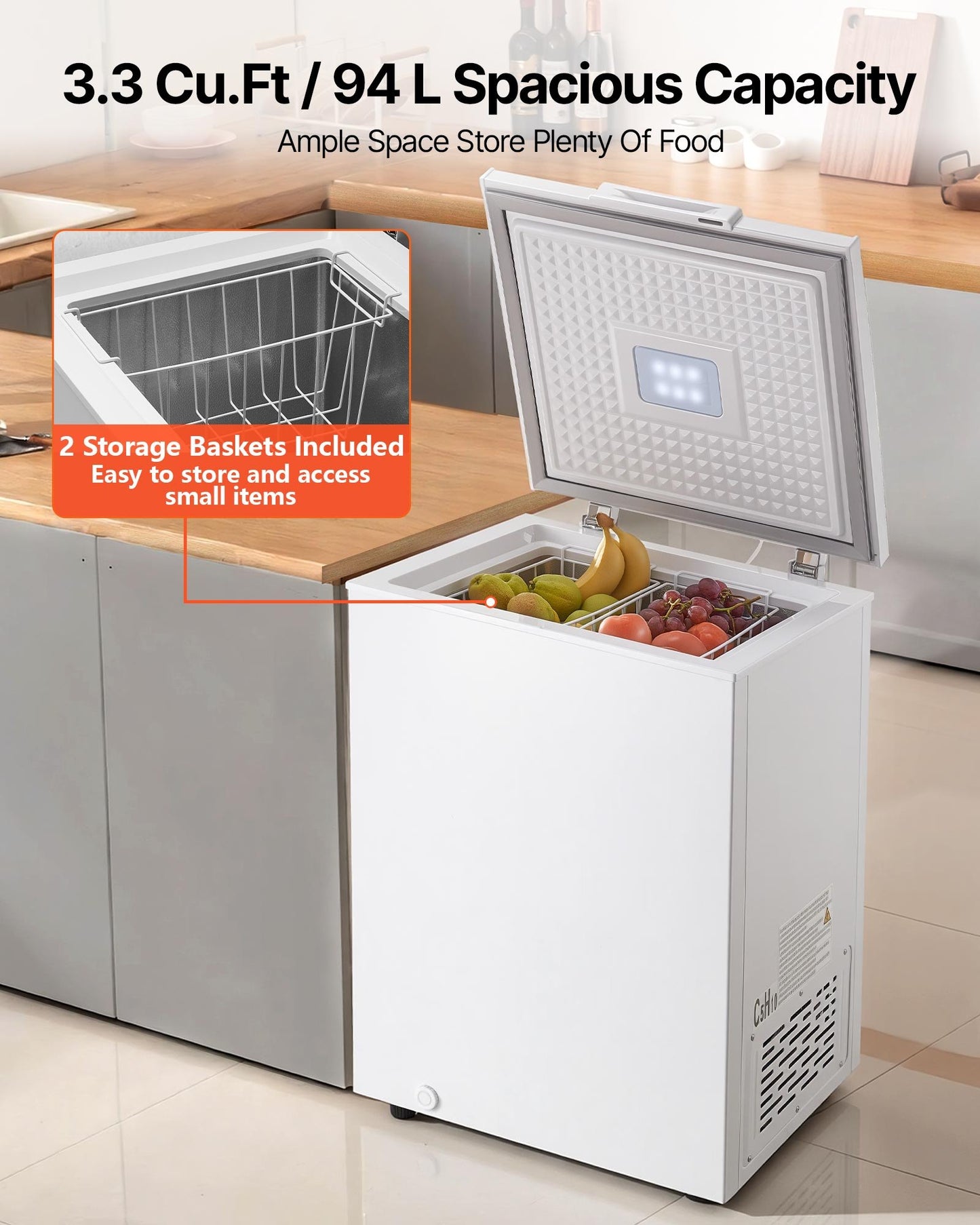 Compact Chest Freezer 3.3 Cu.ft Energy Saving Top Open Design