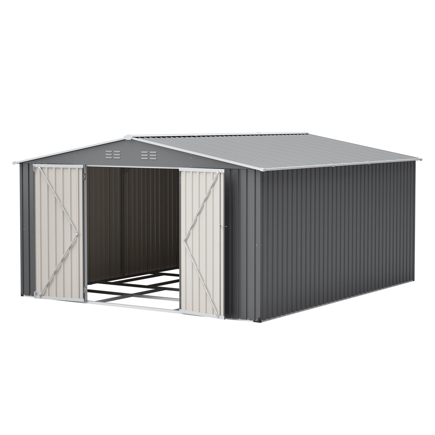 12x14 ft Outdoor Metal Storage Shed - Waterproof Garden Tool Shed