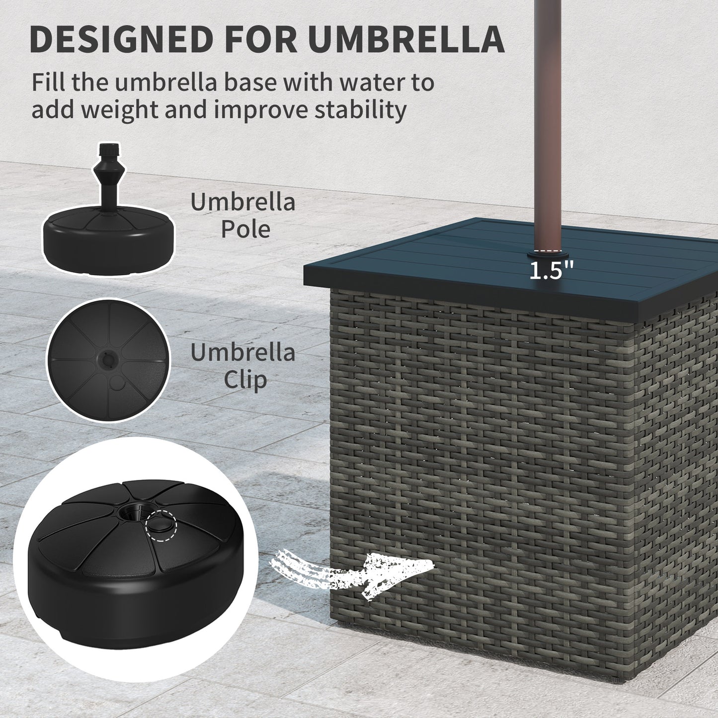 Square Wicker Side Table with Umbrella Hole - Mixed Gray