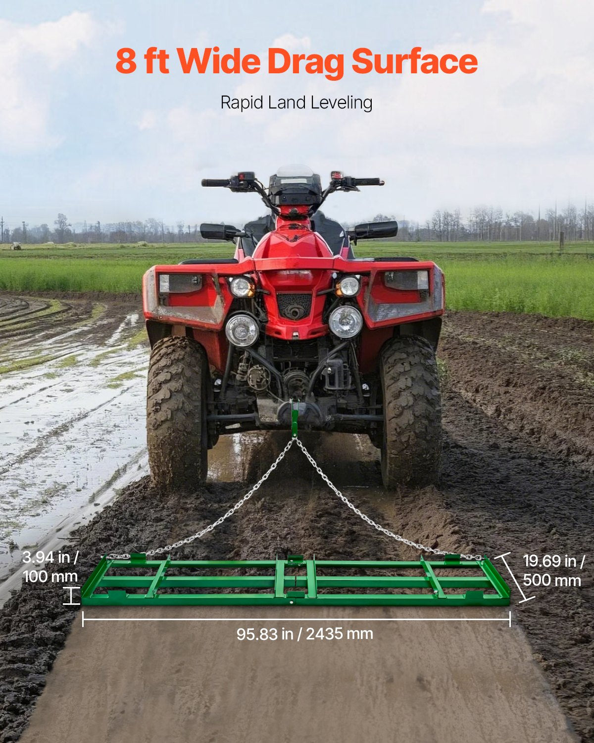 8 Ft Heavy Duty Tow Behind Drag Harrow Garden Soil Leveler Rake