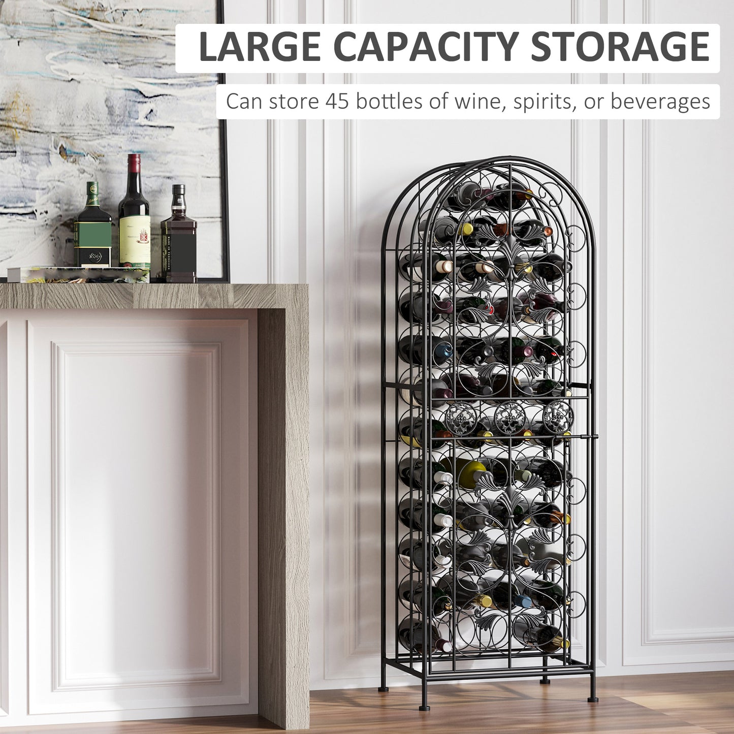 45-Bottle Portable Wrought Iron Wine Rack - Decorative Wine Organizer