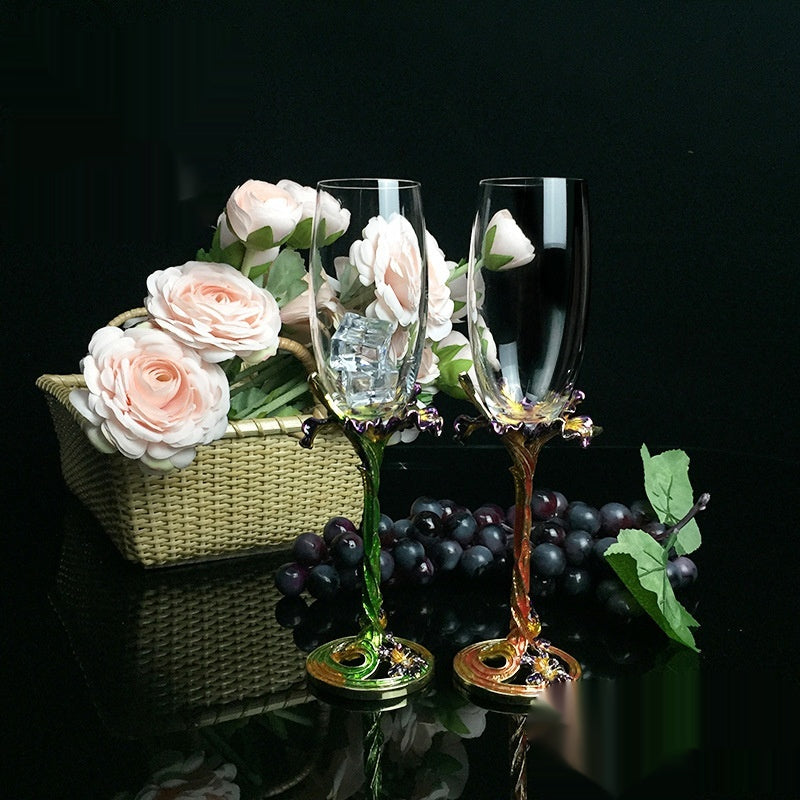Crystal Champagne Glass Set - Elegant Flower Iris Design, 201-300ml