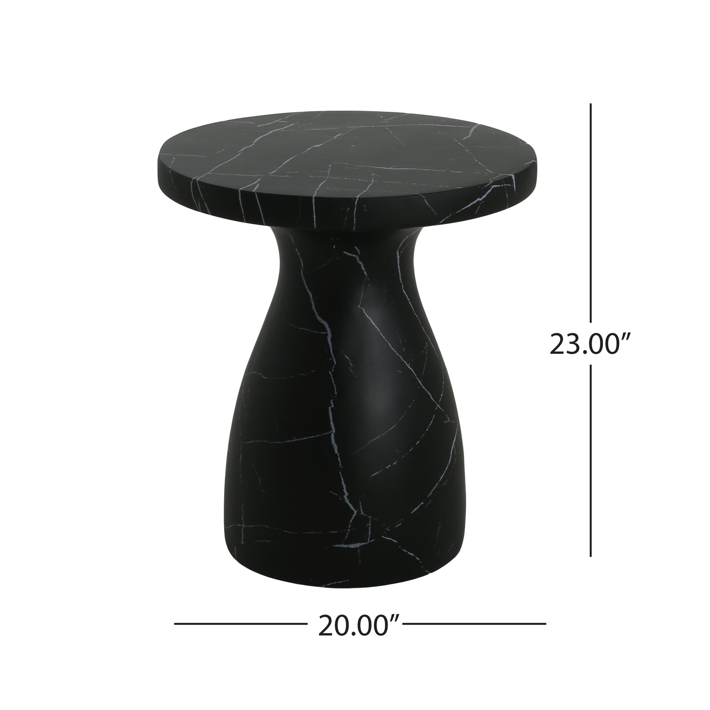 Outdoor Concrete Side Table - Black Marble Effect, 20x20x23