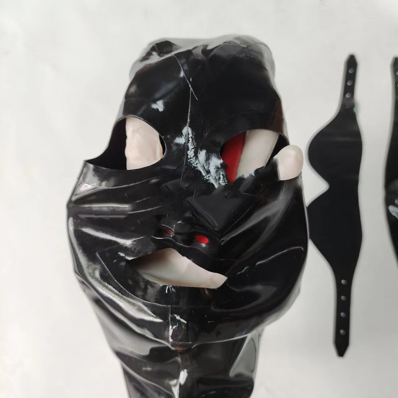 Men's & Women's Latex Head Cover with Mouthpiece and Nose Tube - Black