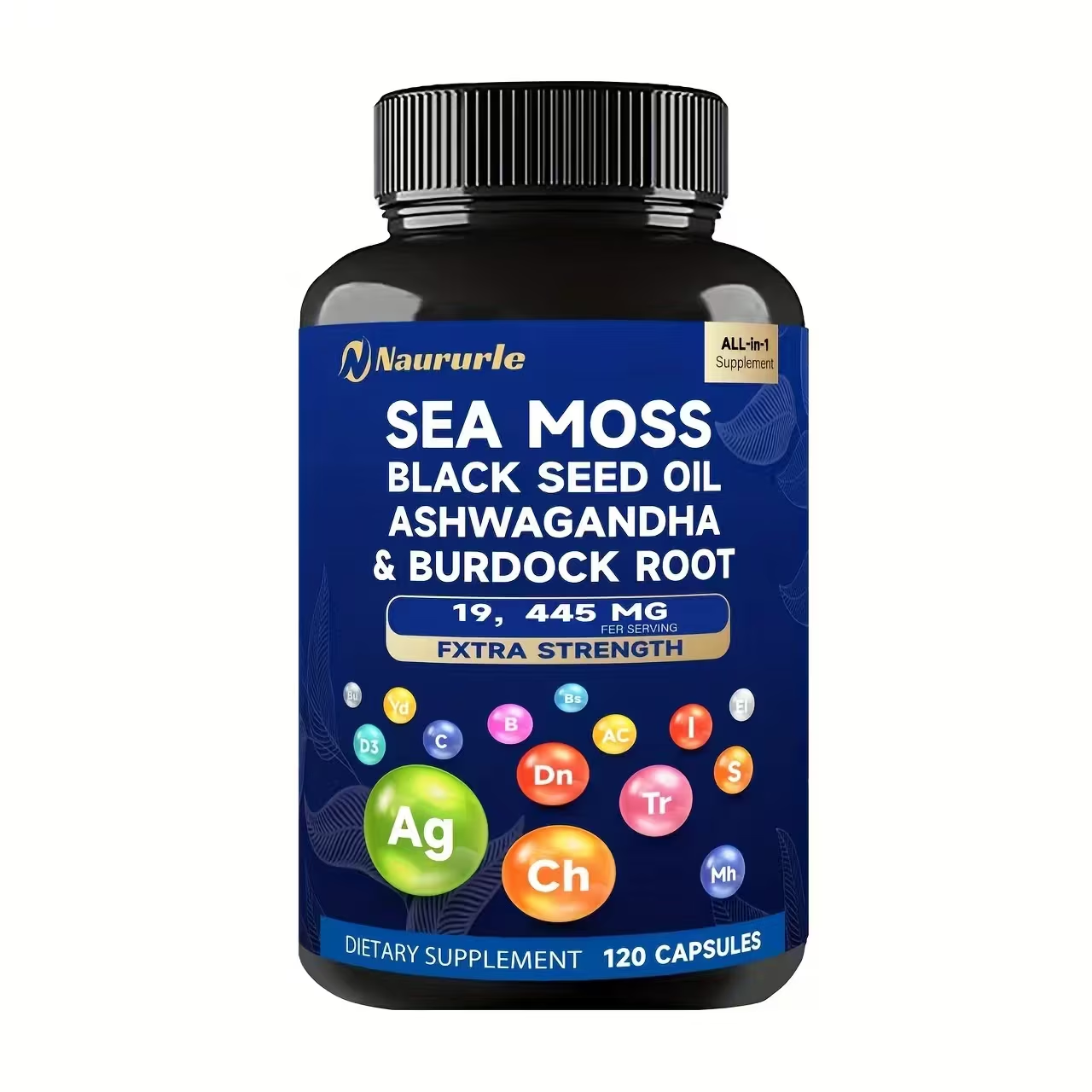 Sea Moss, Black Seed Oil, Ashwagandha & Burdock Root Capsules - 120 Count