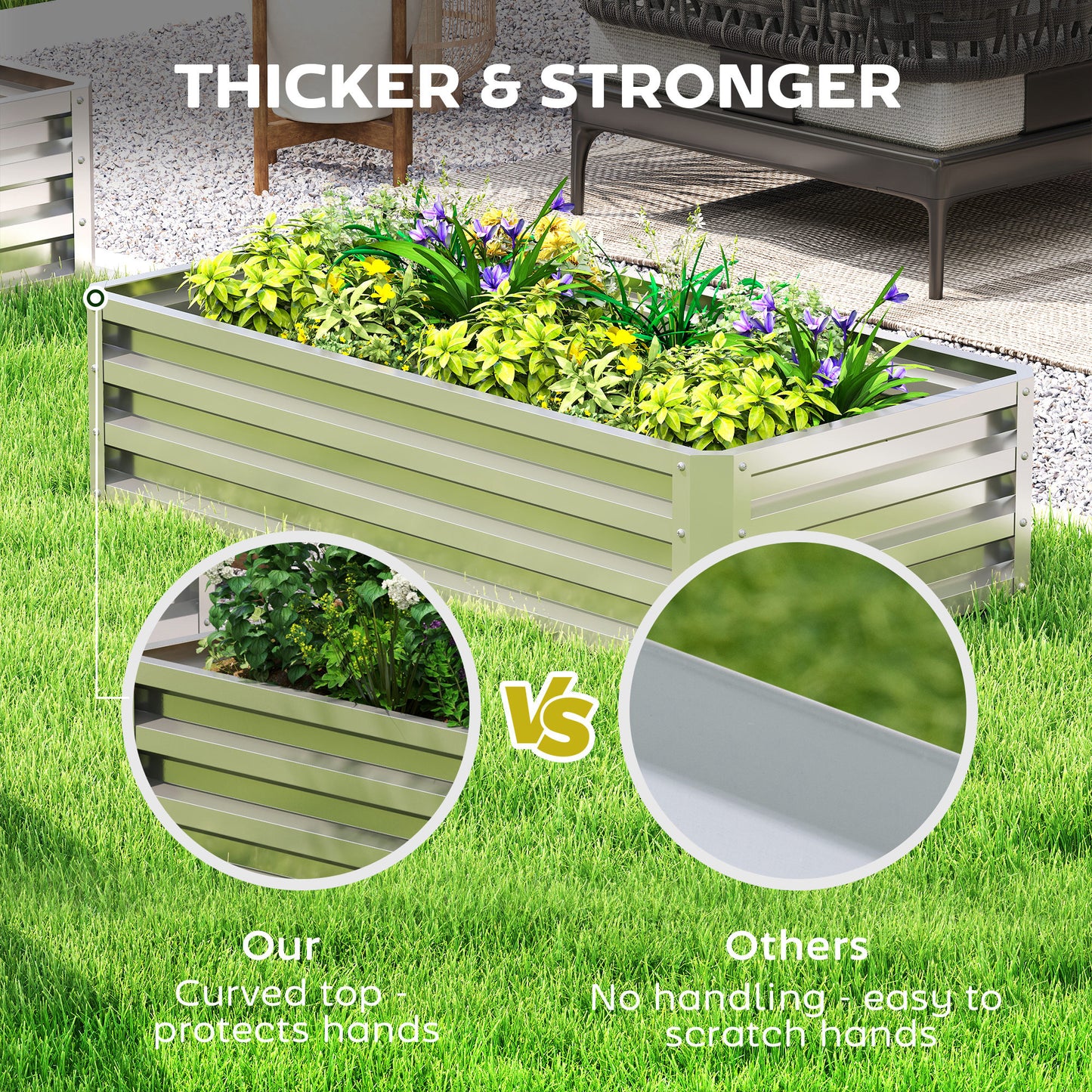 Galvanized Steel Raised Garden Bed - Outdoor Vegetable, Herb & Flower Planter Box 4x2x1 ft