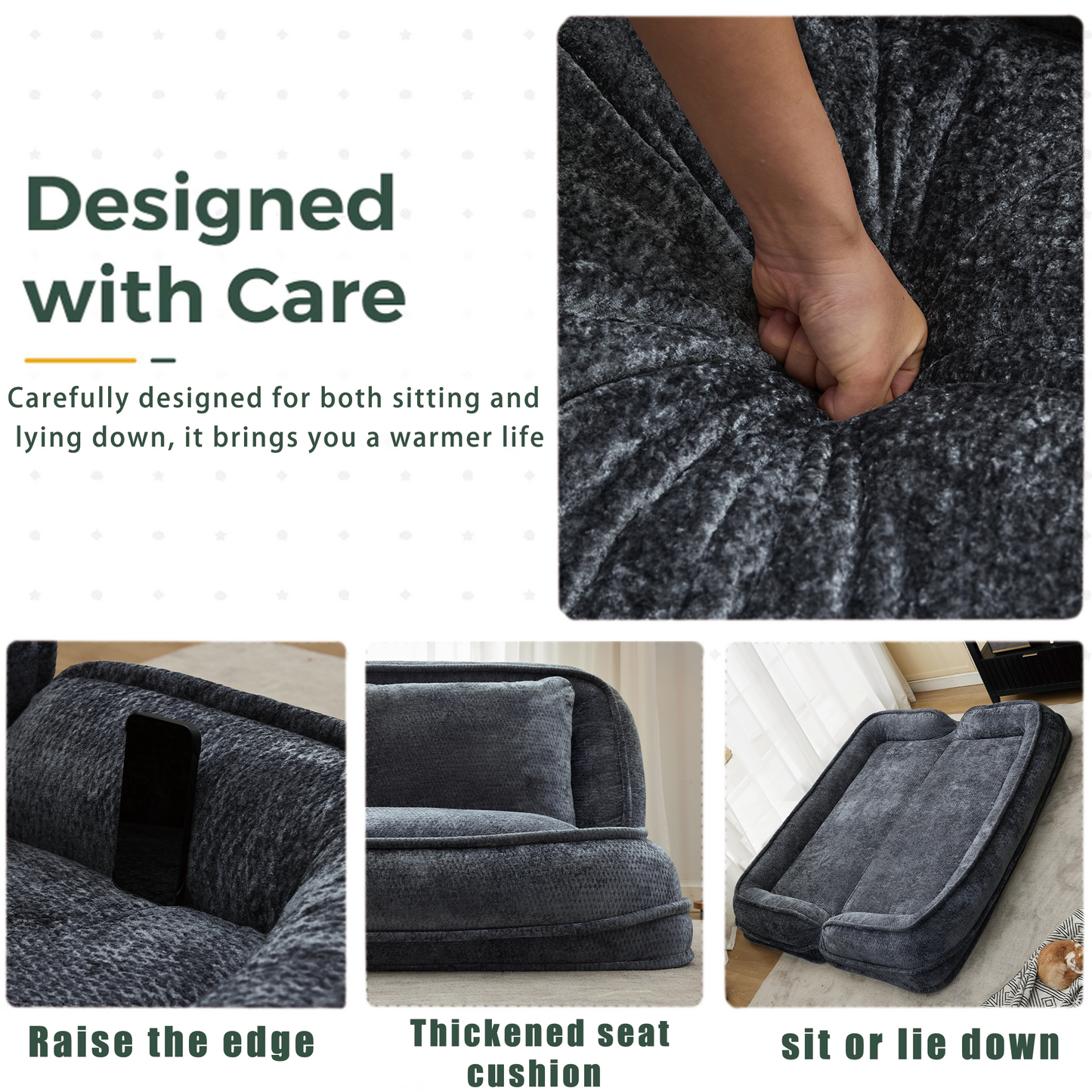 Double Lazy Sofa Dog Bed - Extra Large Loveseat in Dark Gray