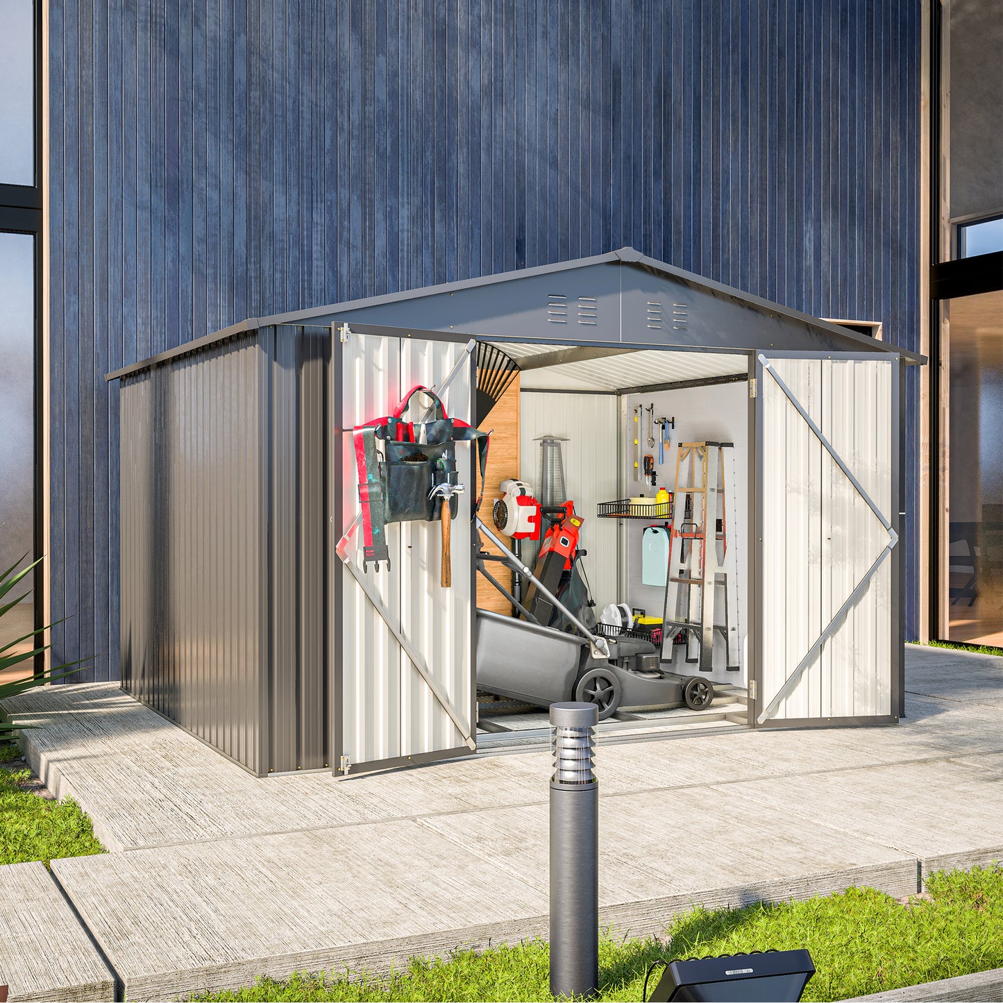 10X8 FT Outdoor Storage Shed, All Weather Metal Sheds With Lockable