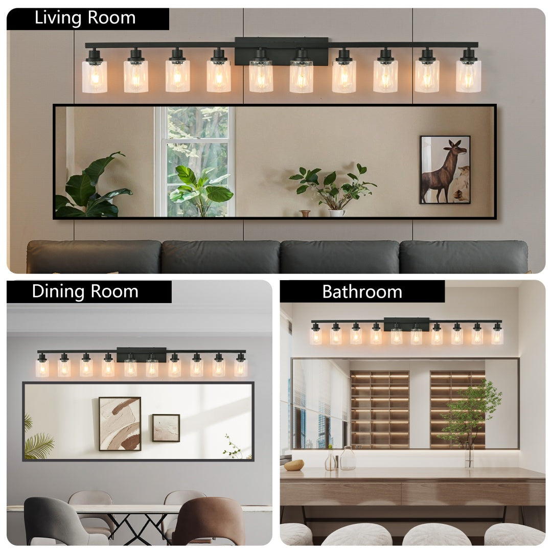 10-Light Matte Black Bathroom Vanity Light Fixture - Modern Wall Mount