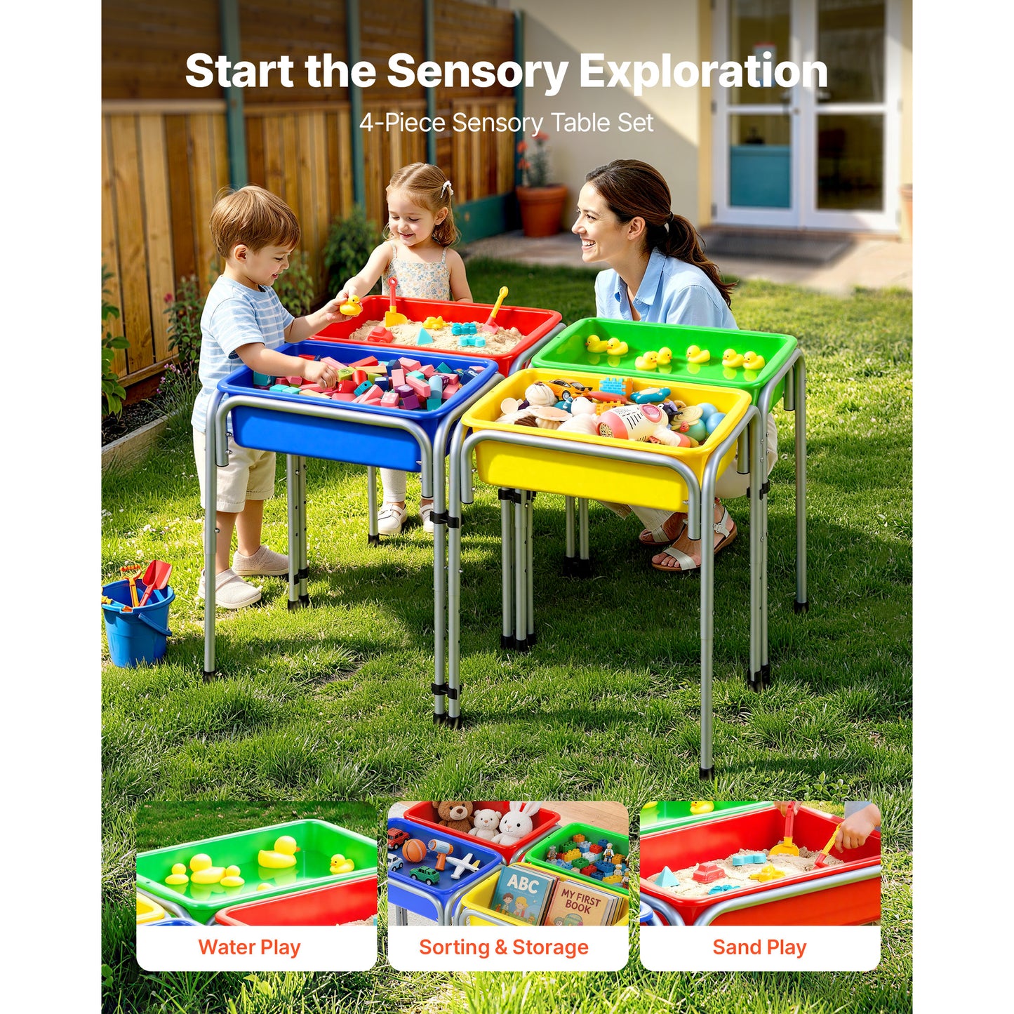 Kids Sand and Water Play Table with Storage Bins - Adjustable Sensory Toddler Activity Center