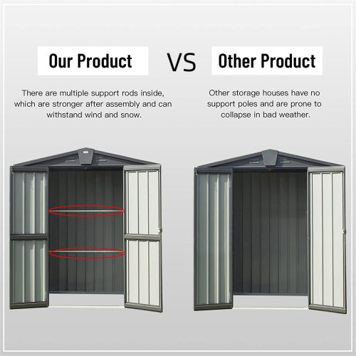 Galvanized Steel Outdoor Storage Shed 5.7x3 ft Lockable Double Doors Garden Tool Storage