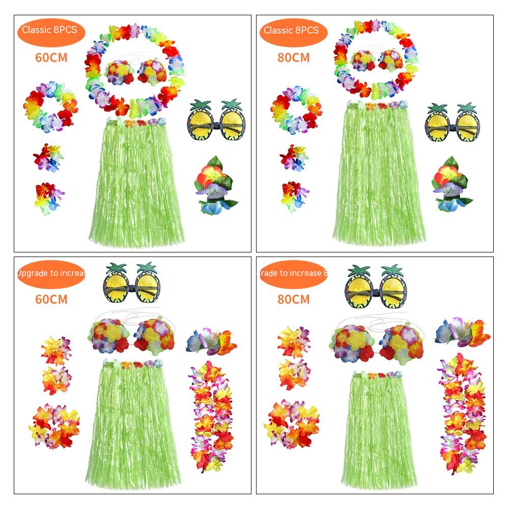 Adult Grass Skirt Set 8-Piece Party Costume for Festive Occasions