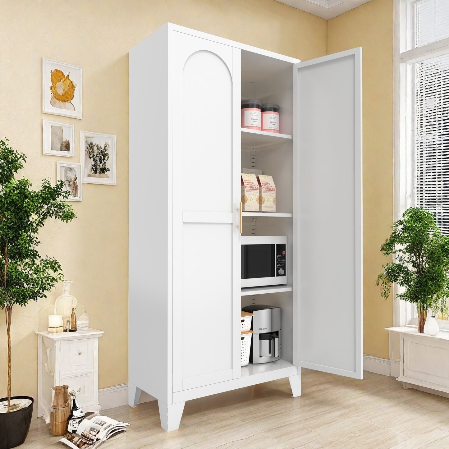 61'' Metal Storage Cabinet with Adjustable Shelves - White