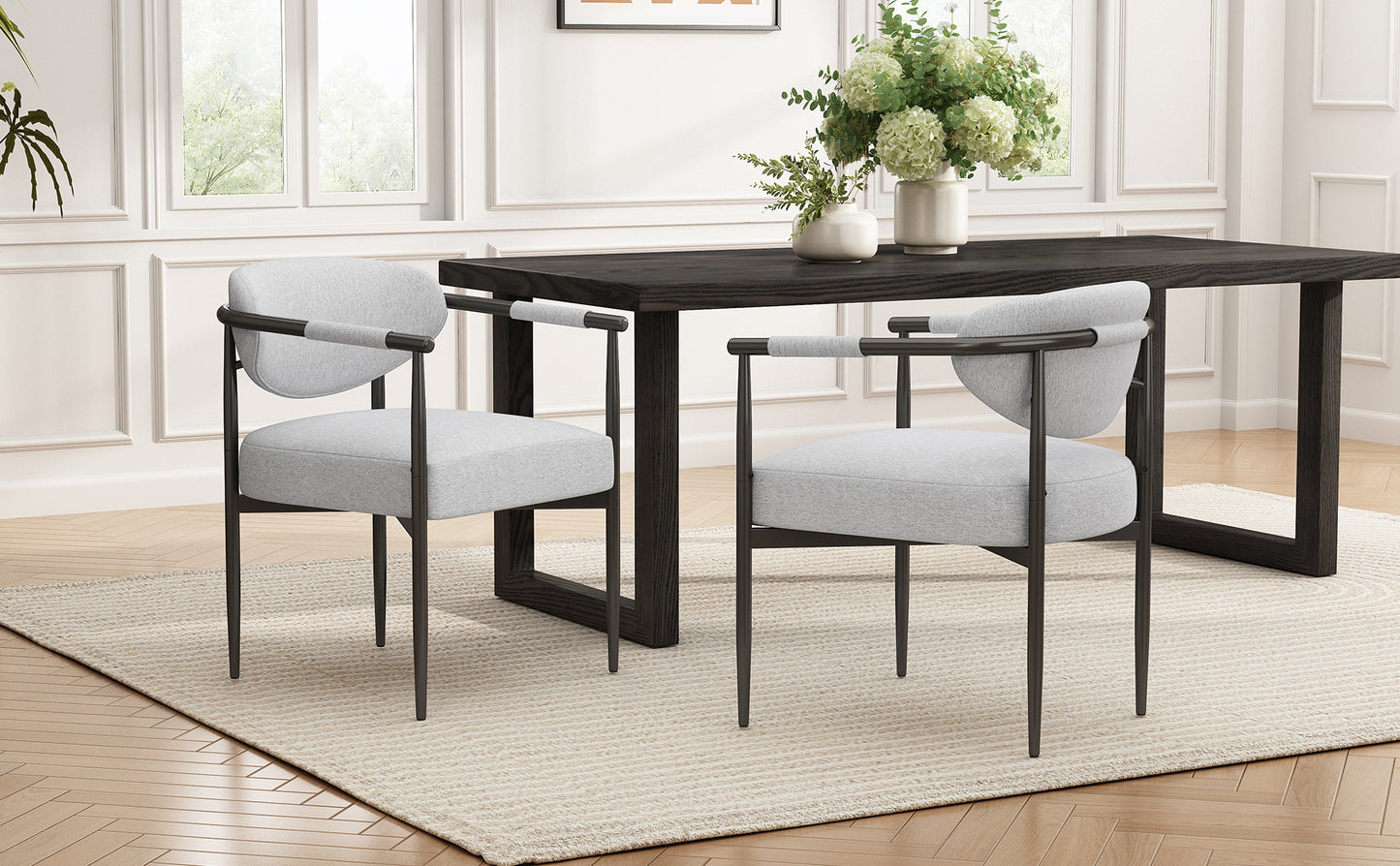Modern Upholstered Dining Chairs Set of 2 with Bronze Frame - Beige