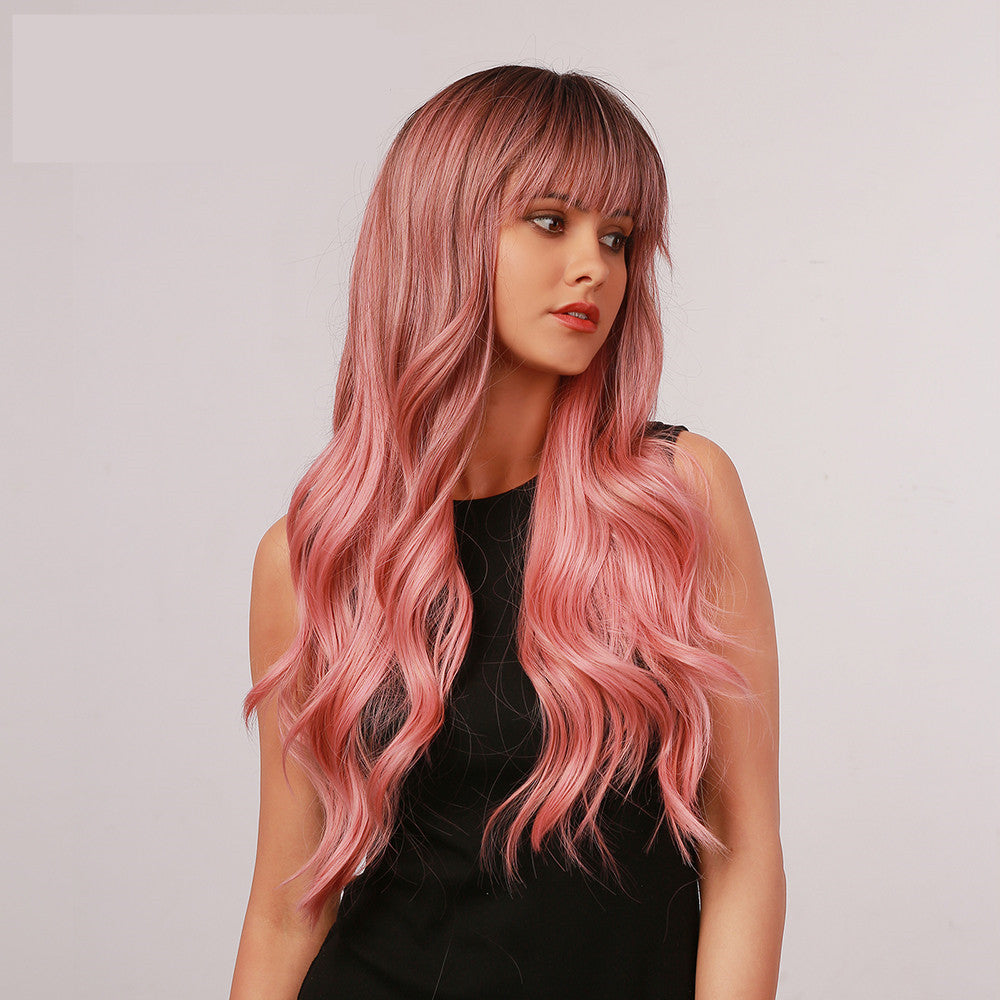 Long Curly Synthetic Wig for Ladies with Pink Gradient Color - Natural Look & Comfortable Fit