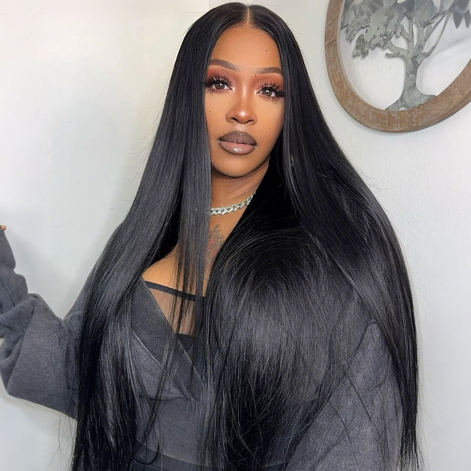 Straight Human Hair 4x4 Lace Closure Wig - 150% Density Natural Color