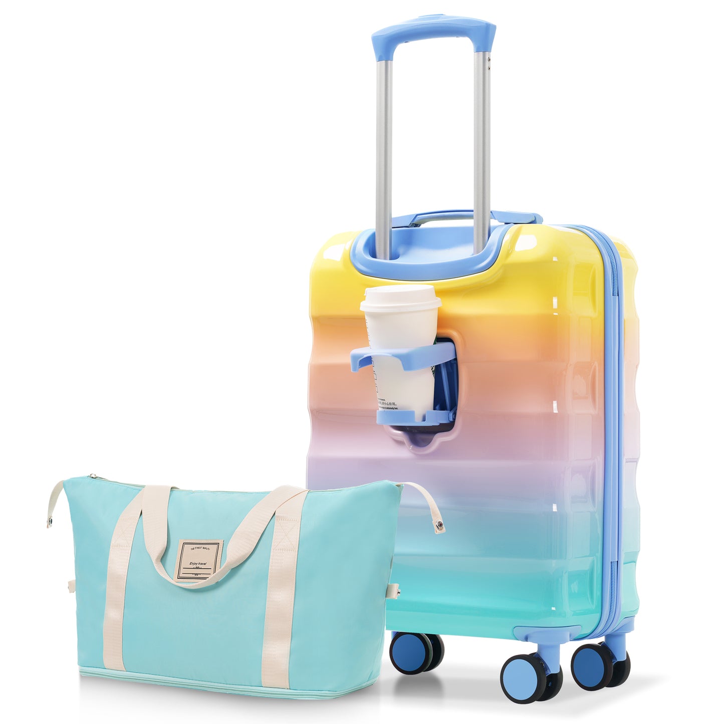 20-Inch Carry-On Luggage with Cup Holder - Lightweight Hardshell Suitcase Set