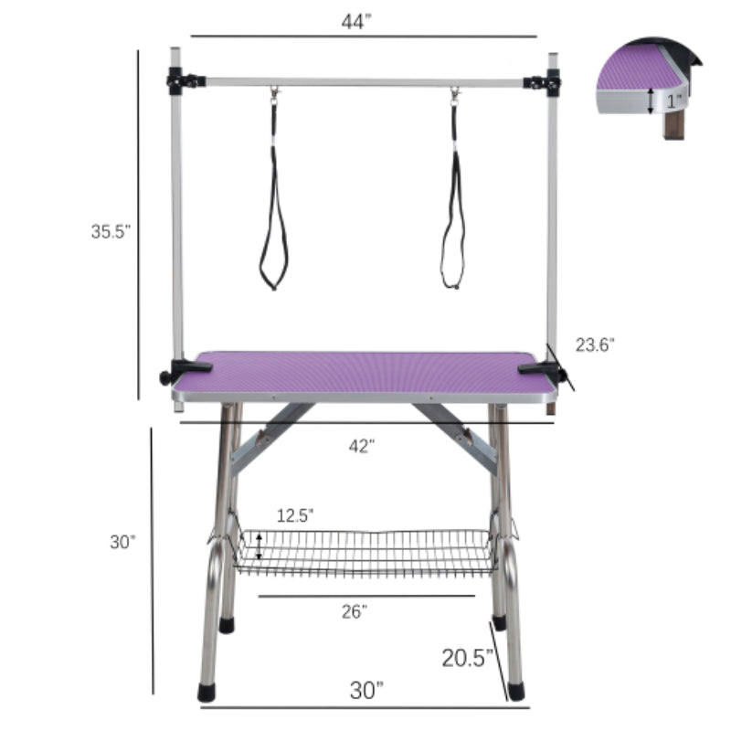 Dog Grooming Table with Stainless Steel Frame Rubber Surface Adjustable Arm