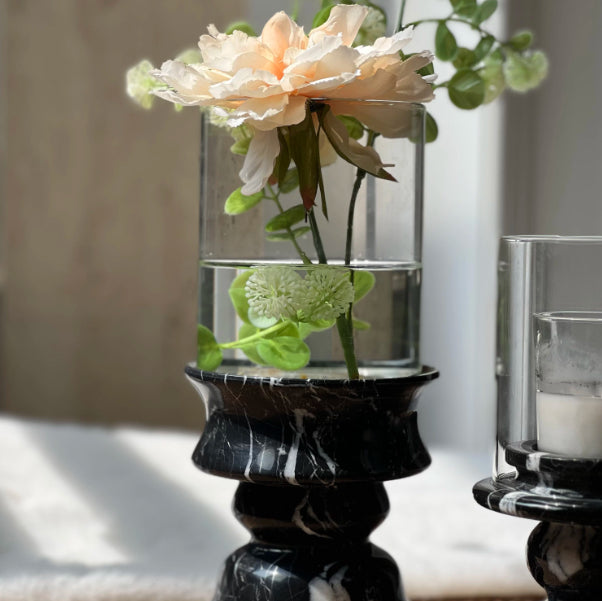 Marble Glass Vase Candle Holder - Decorative Accent for Living Room or Dining Table