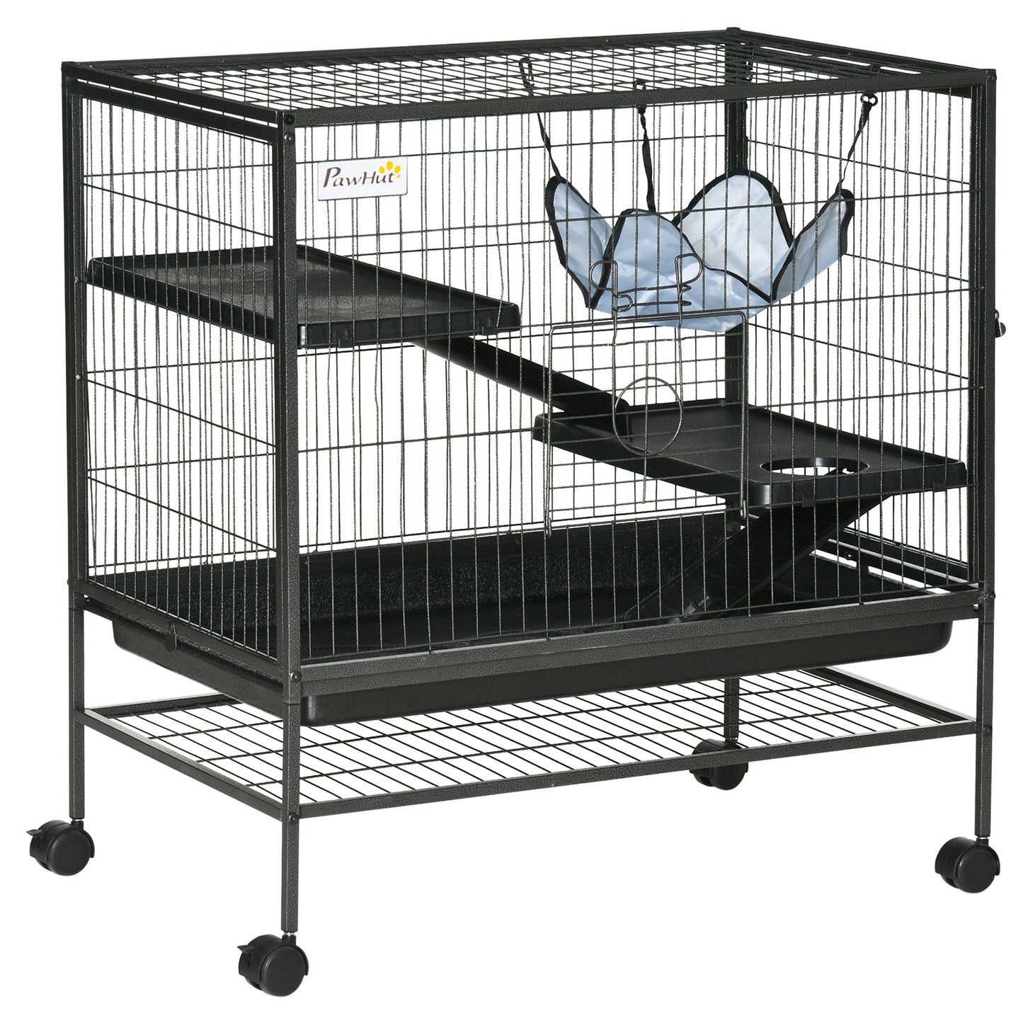 Small Animal Cage with Wheels, Multi-Tier Pet Habitat for Hamsters, Ferrets, Chinchillas - Black 31.5 x 20.5 x 33.1 inches
