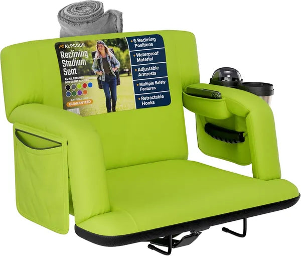 Reclining Stadium Seat with Back Support - Lime, 25 Wide