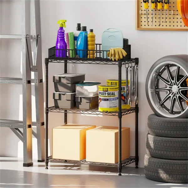 3-Tier Industrial Bookshelf With Anti-Falling Guardrails, 33 LBS Per