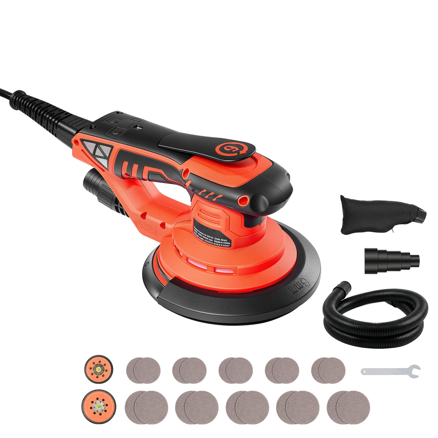 400W Random Orbital Sander 7-Speed Brushless Palm Sander with 20 Sandpapers Dust Bag