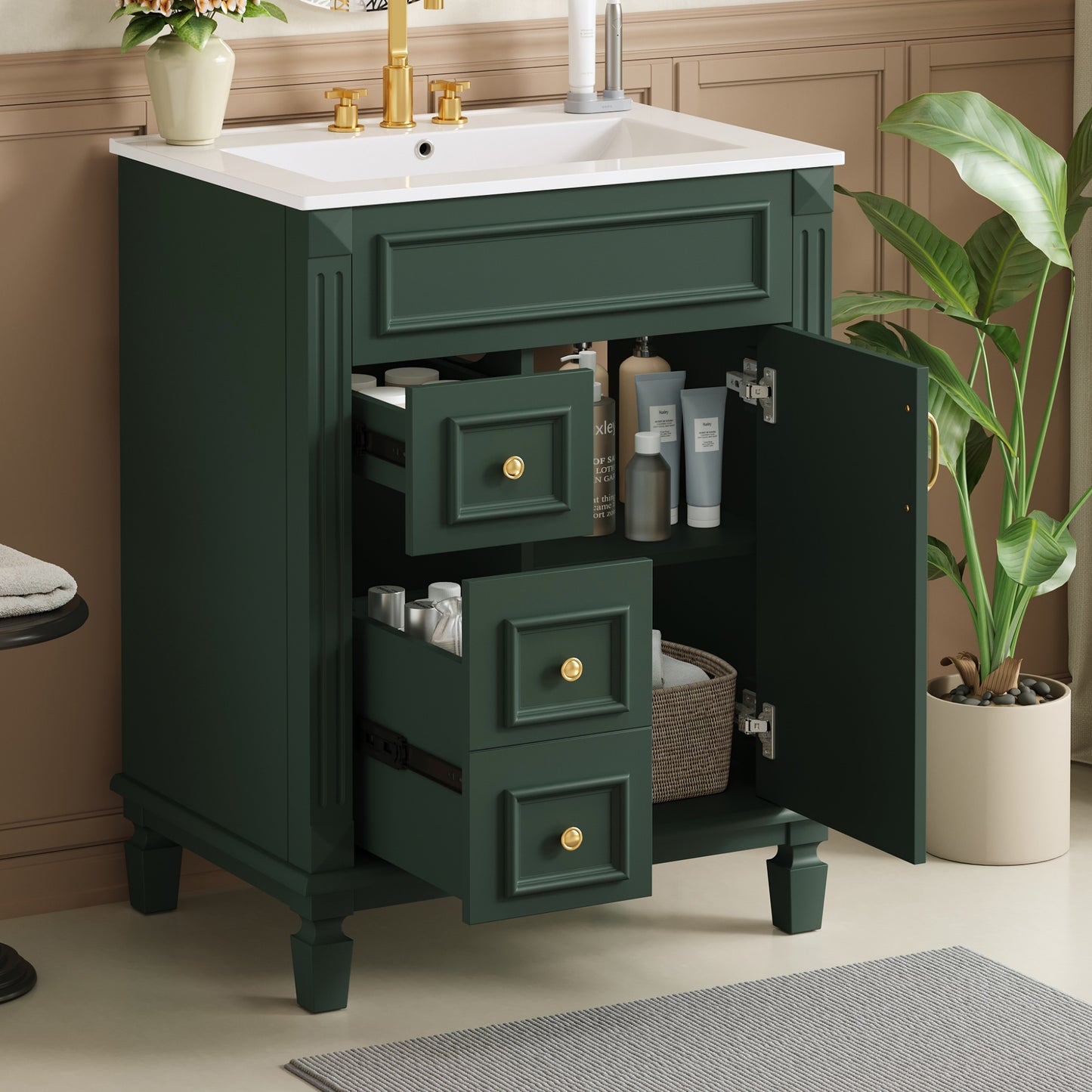 24 Bathroom Vanity With Ceramic Sink, Small Sink Cabinet, Modern