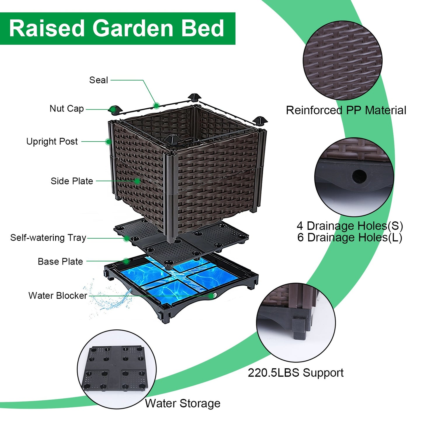 Outdoor Garden Flowerpot with Self-Watering Tray - Brown