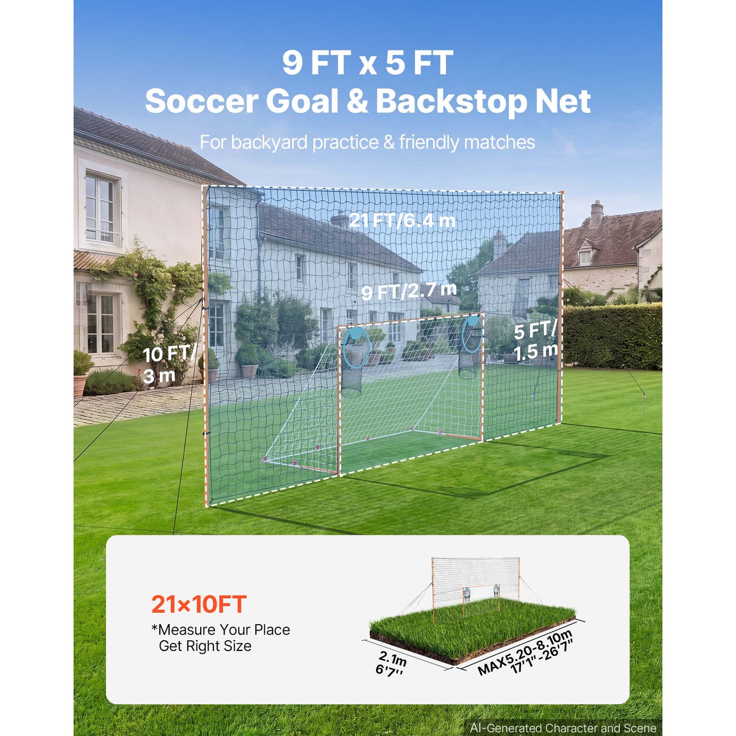 9 X 5 FT Soccer Goal for Backyard Outdoor Sports Training & Games
