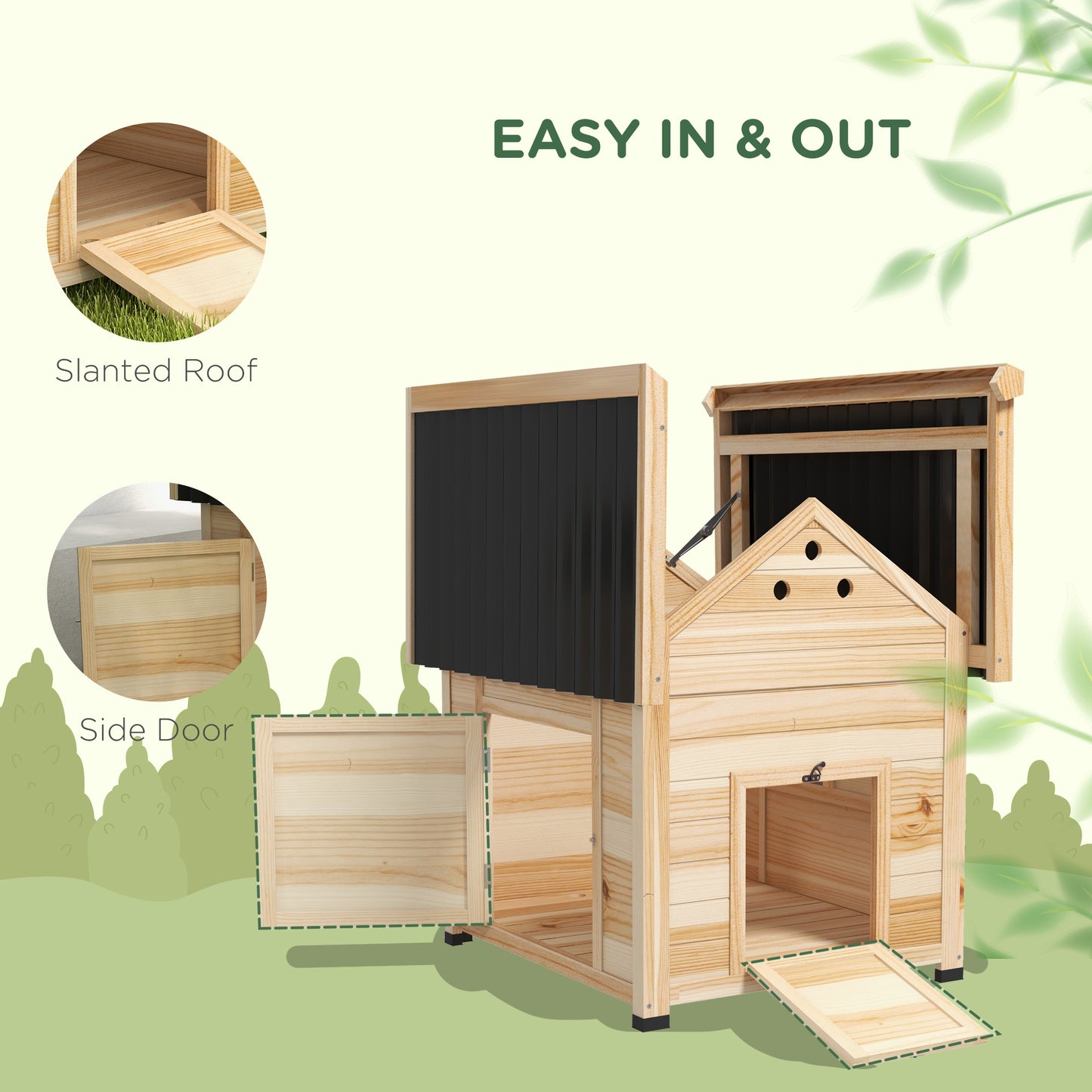 Wooden Duck Coop with Openable Roof and Double Doors - Natural Finish