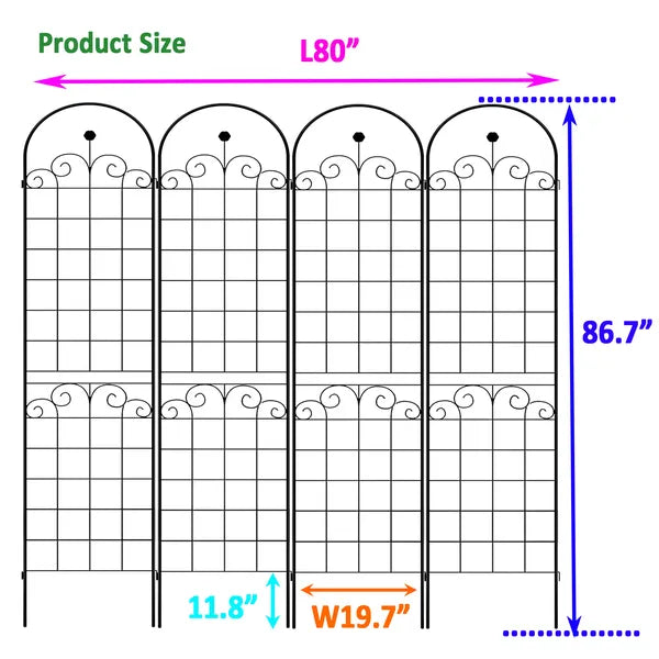 Metal Garden Trellis for Climbing Plants - 86.7" x 19.7" - Black