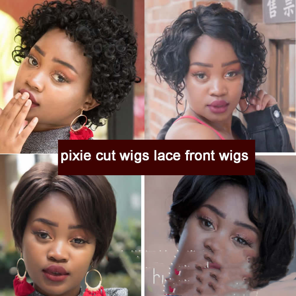 Pixie Cut Human Hair Front Lace Wig - Short Curly
