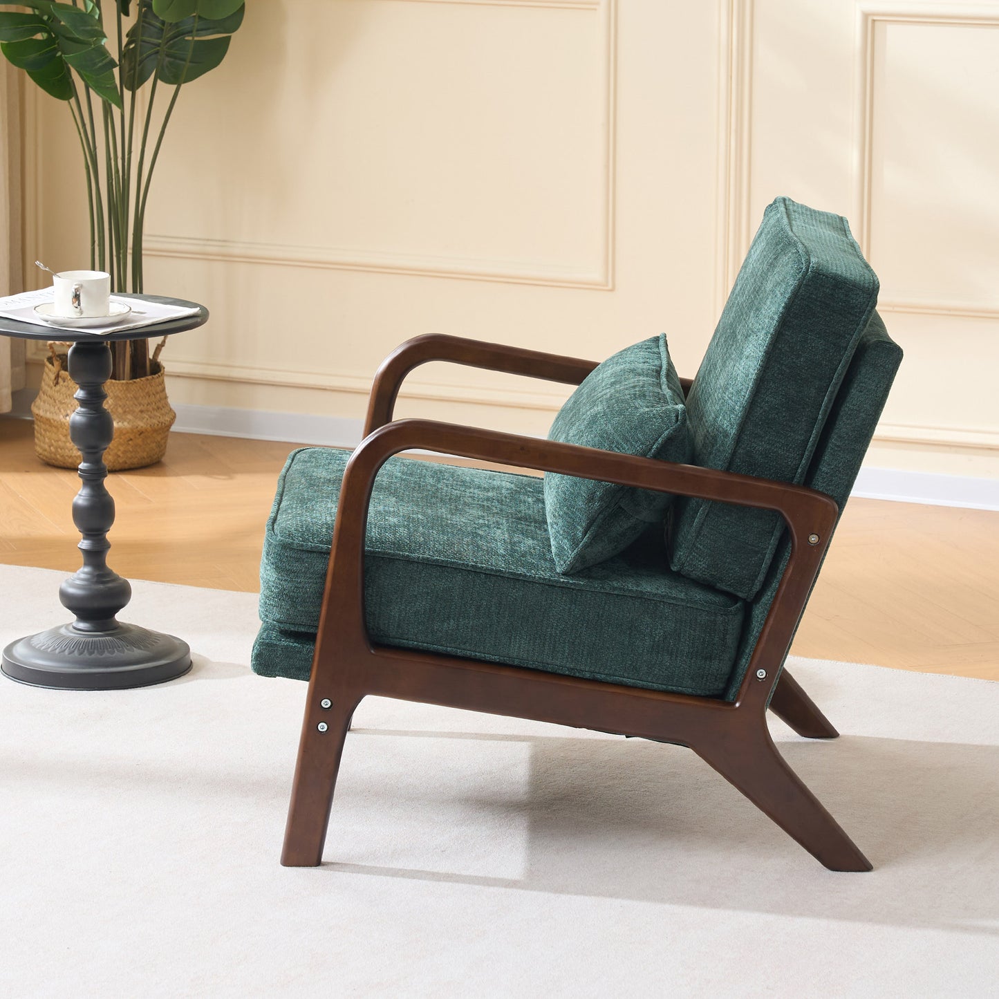 Mid-Century Modern Lounge Chair - Dark Green Upholstered Accent Chair