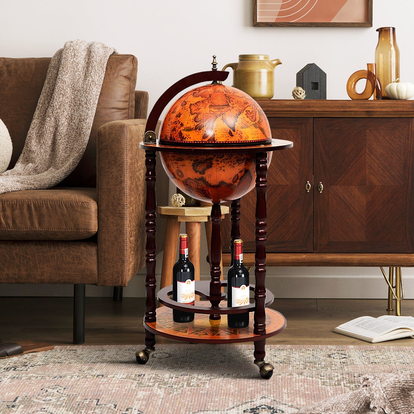 16th Century Wood Globe Wine Bar Stand - Elegant Design