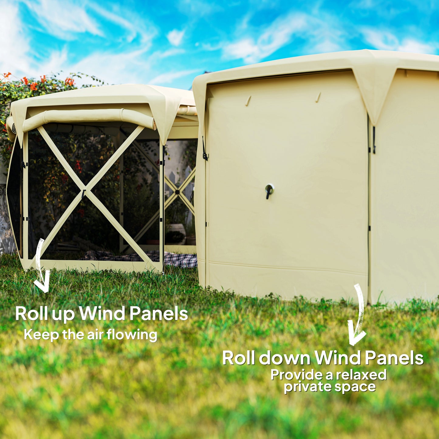 Pop Up Gazebo Screen Tent with Removable Roof - Beige