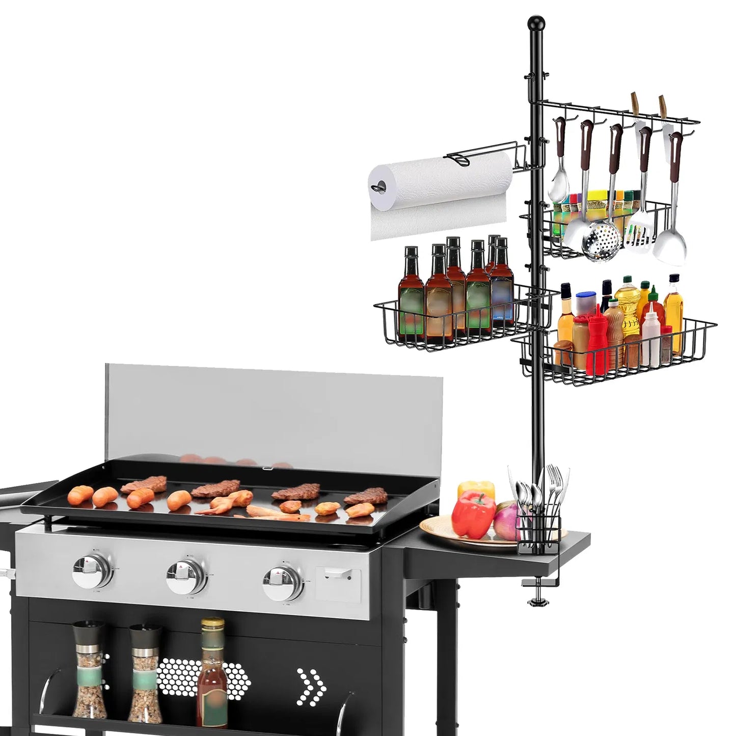 Vertical BBQ Utensil Caddy with Paper Towel Holder - Black