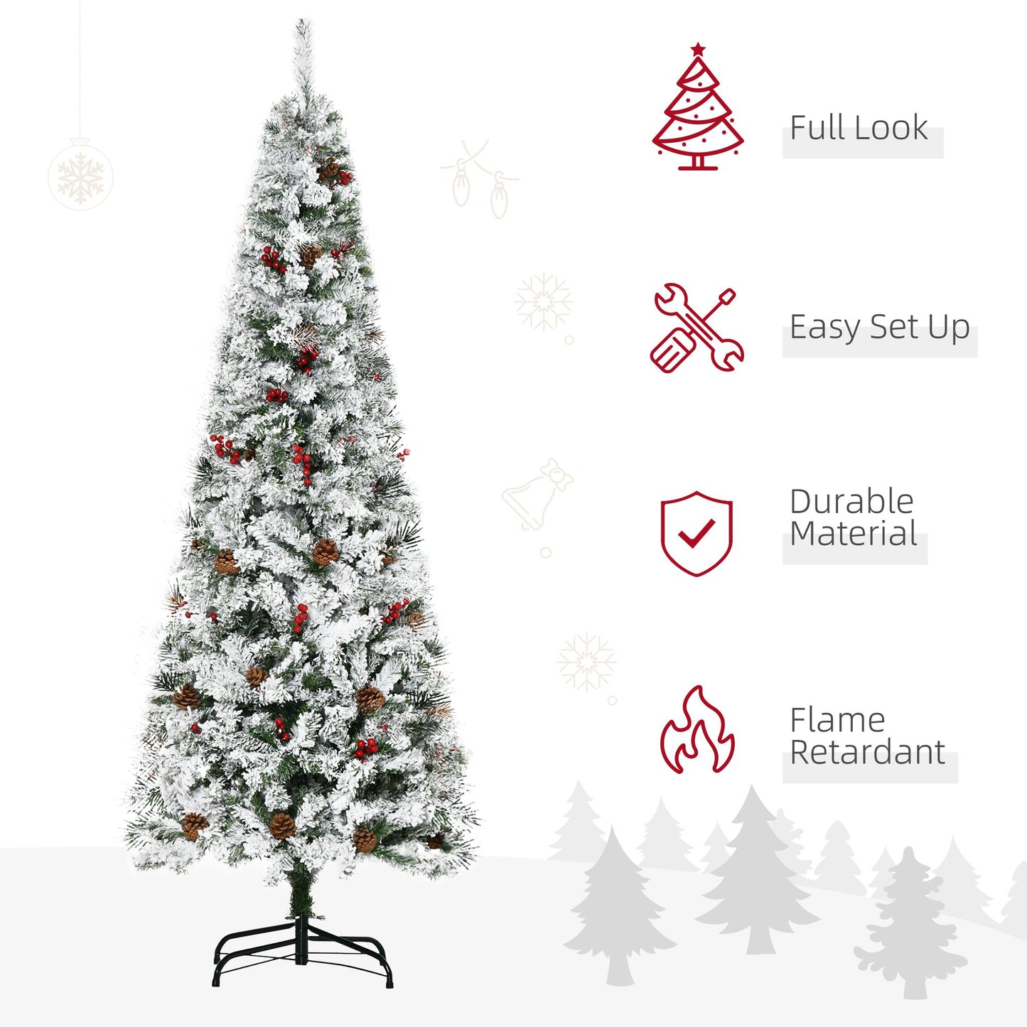 6 Foot Flocked Artificial Christmas Tree with Pine Cones & Berries