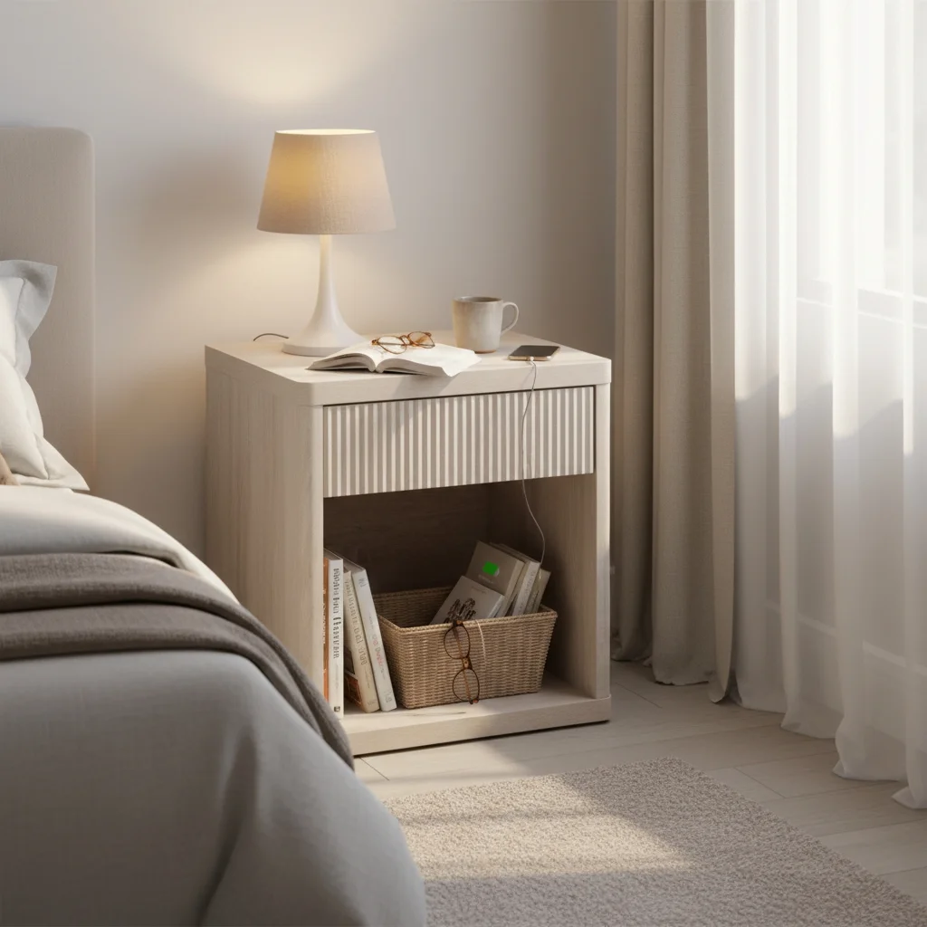 Bedside Cabinet with Drawers and Open Shelves - Multi-Functional Side Table