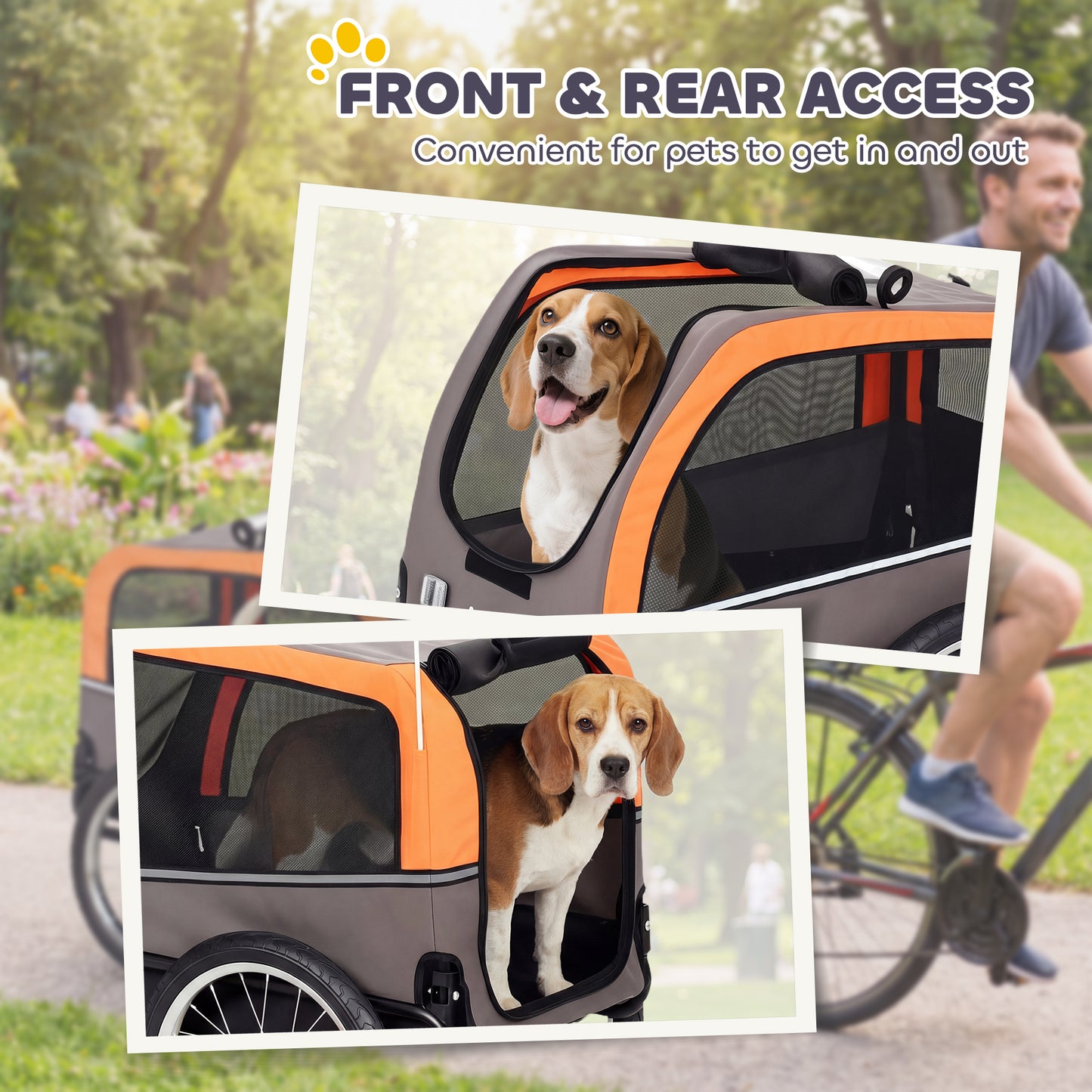 Dog Bike Trailer Pet Carrier with Quick-Release Wheels & Reflectors - Orange 790x230x530mm