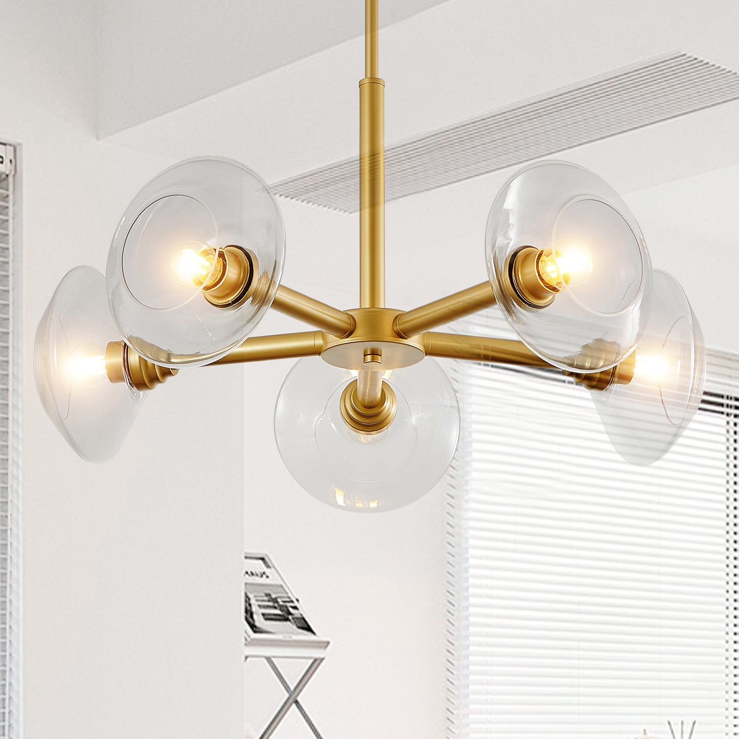 Modern Gold 5-Light Sputnik Chandelier with Clear Glass Shades