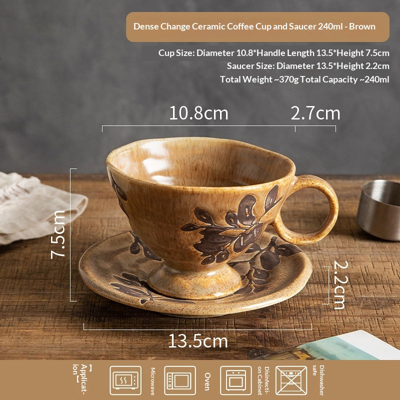 Ceramic Coffee Mug Set - Kiln-Shift Household Drinkware with Floral Patterns